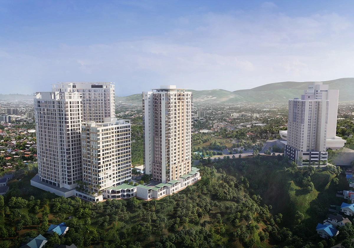 Aerial view of Marco Polo Parkplace and the surrounding Nivel Hills